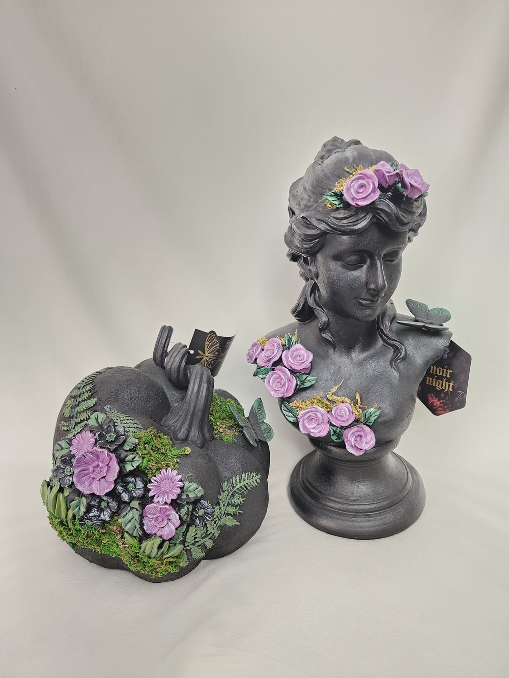 Decorative Black Bust with Lavender Rose Accents - Home Art